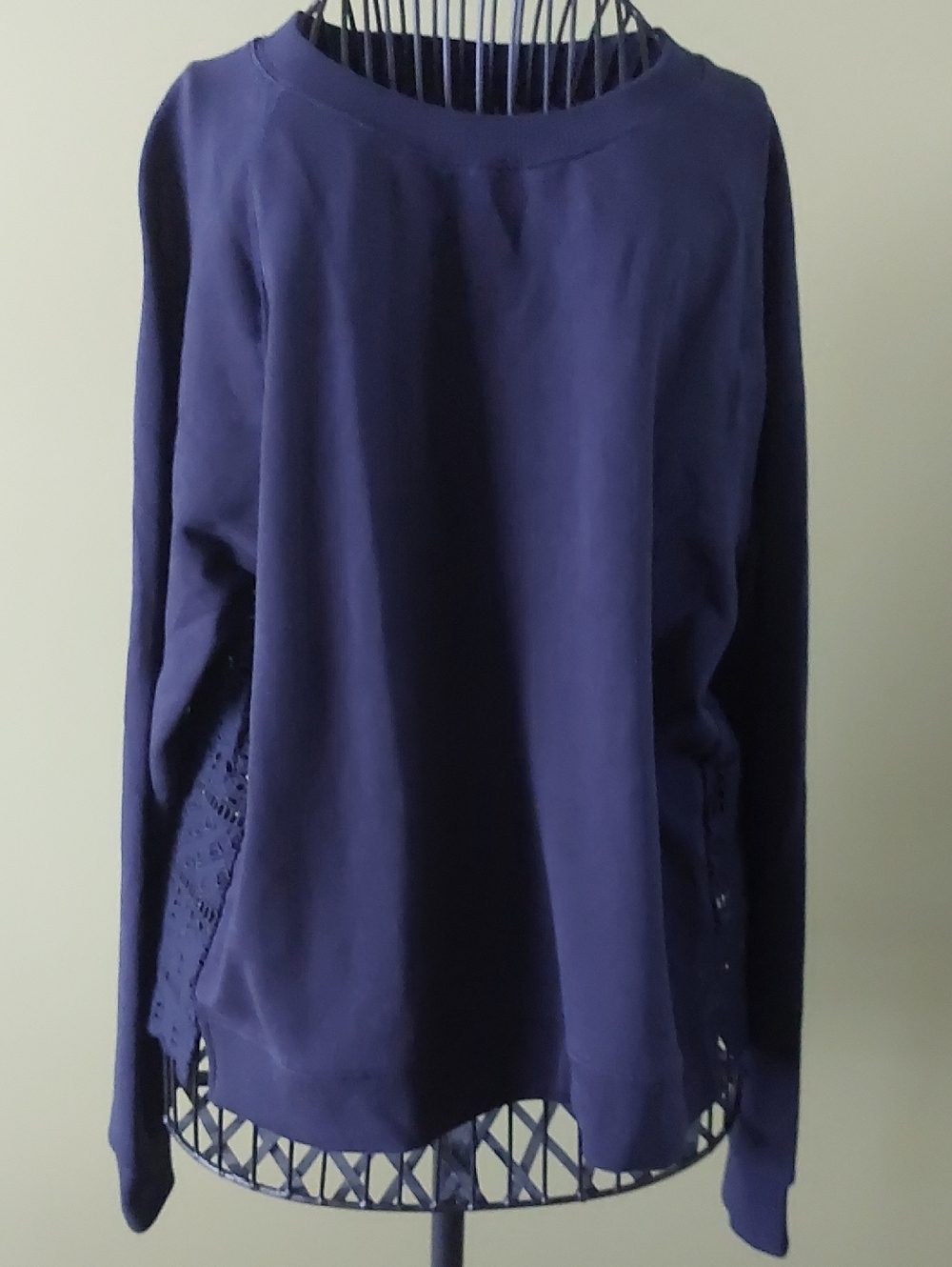 Navy Blue Long Sleeve Women's Top with Eyelet at the back